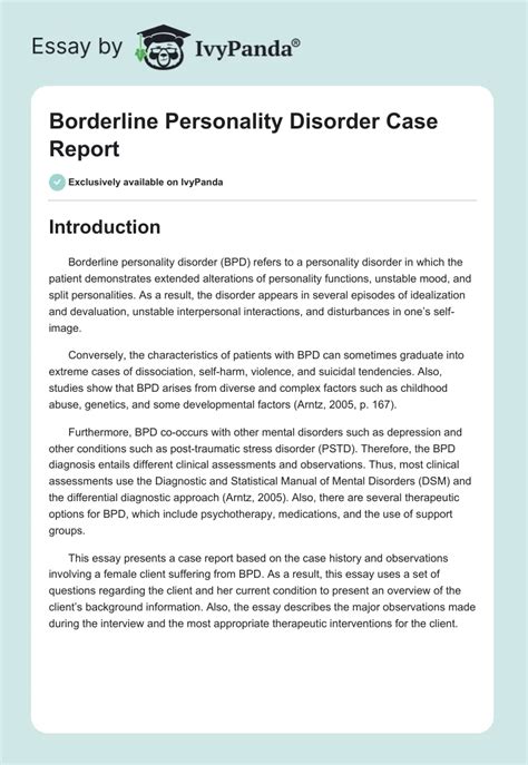 Case Study Borderline Personality Disorder Example